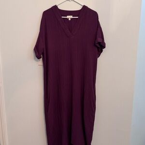 Wonderly Purple V-Neck Short Sleeve Dress Size L